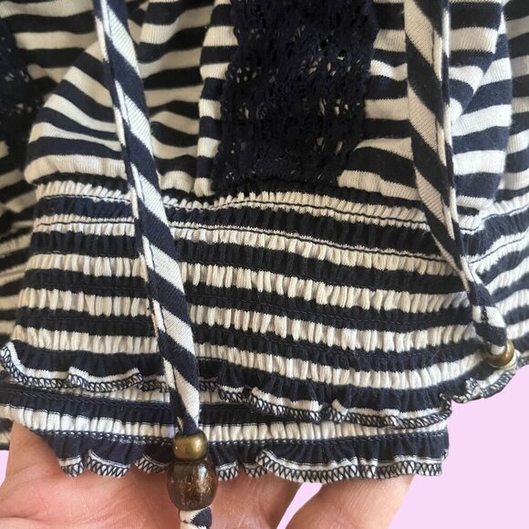 Torrid Blouse Womens 4 Blue White Peasant Style Short Split Sleeve Top - Picture 5 of 10